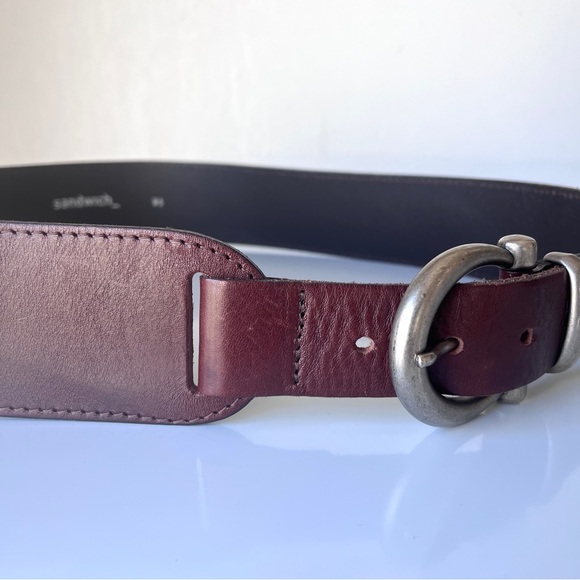 Sandwich Wide Leather Belt Brown Waist Belt European Made Adjustable M L - Picture 9 of 11